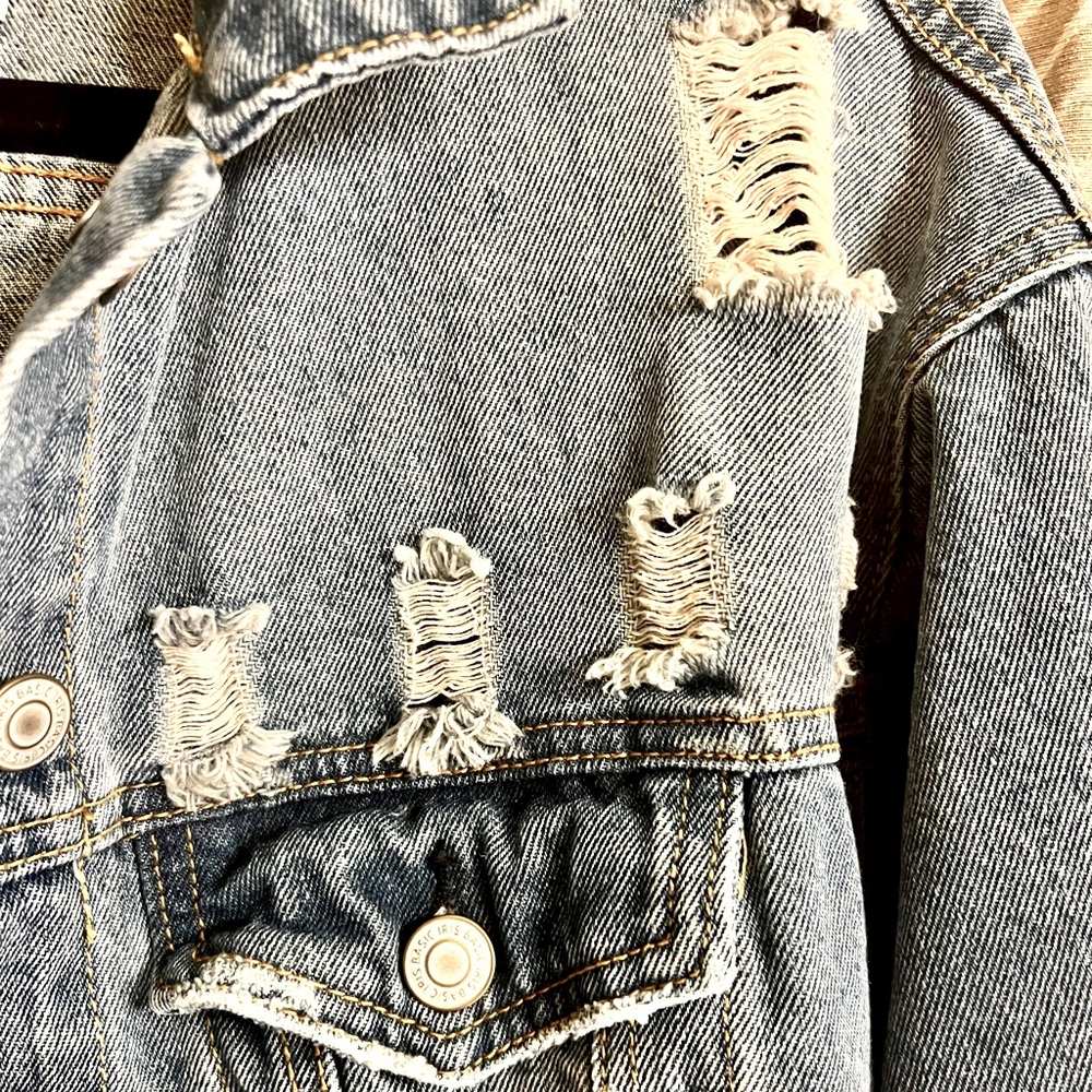 Iris Basic Destroyed Denim Jacket Size S/M - image 3